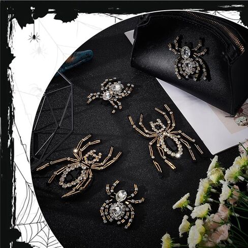 WADORN 4PCS Spider Shape Habidique ، 2 Styles Rhinestone Black Spider Spider Spider Crystal Sepider Selet On Patch for DIY T-Shirt Justist Hat Halloween Christmas Decor in Kuwait