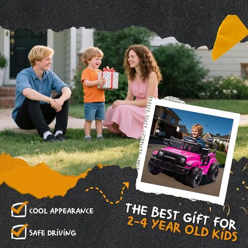 24 فولت ركوب على سيارة Jeep ، ركوب الأطفال على ألعاب مع أولياء الوالدين التحكم عن بعد ، 200W Motor Electric Car for Kids 2-4 مع تعليق رباعي العجلات ، البلوتوث ، MP3 ، الموسيقى ، LED ضوء ، مقعد واحد ، وردي in Kuwait