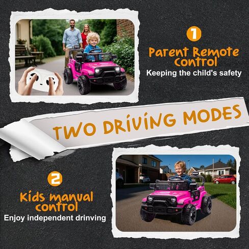 24 فولت ركوب على سيارة Jeep ، ركوب الأطفال على ألعاب مع أولياء الوالدين التحكم عن بعد ، 200W Motor Electric Car for Kids 2-4 مع تعليق رباعي العجلات ، البلوتوث ، MP3 ، الموسيقى ، LED ضوء ، مقعد واحد ، وردي in Kuwait