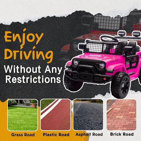 24 فولت ركوب على سيارة Jeep ، ركوب الأطفال على ألعاب مع أولياء الوالدين التحكم عن بعد ، 200W Motor Electric Car for Kids 2-4 مع تعليق رباعي العجلات ، البلوتوث ، MP3 ، الموسيقى ، LED ضوء ، مقعد واحد ، وردي in Kuwait