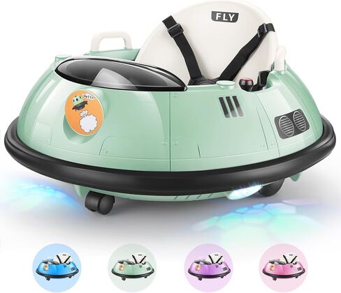 Hikole Baby Bumper Car with Remote Control, 12V Battery Powered Ride on Bumper Car for Toddler with 3 Speed, 360 Degree Spin, LED Lights, Safety Belt, Dual Joysticks, Green in Saudi Arabia