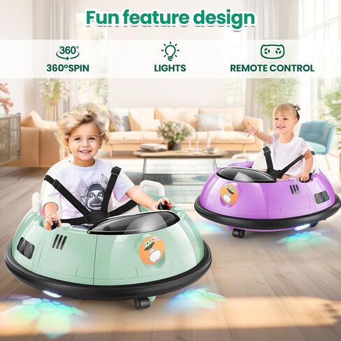 Hikole Baby Bumper Car with Remote Control, 12V Battery Powered Ride on Bumper Car for Toddler with 3 Speed, 360 Degree Spin, LED Lights, Safety Belt, Dual Joysticks, Green in Saudi Arabia