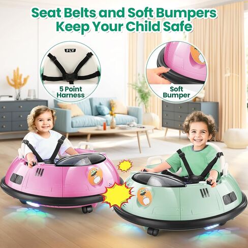 Hikole Baby Bumper Car with Remote Control, 12V Battery Powered Ride on Bumper Car for Toddler with 3 Speed, 360 Degree Spin, LED Lights, Safety Belt, Dual Joysticks, Green in Saudi Arabia