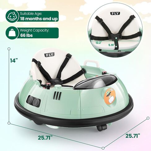 Hikole Baby Bumper Car with Remote Control, 12V Battery Powered Ride on Bumper Car for Toddler with 3 Speed, 360 Degree Spin, LED Lights, Safety Belt, Dual Joysticks, Green in Saudi Arabia