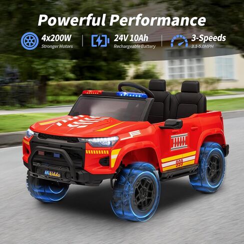 24V 10Ah Electric Police Car Ride on Toy for Big Kids, 4WD 2 Seater Kids Ride on Car SUV w/Remote Control, 4x200W Motors - Black in Kuwait