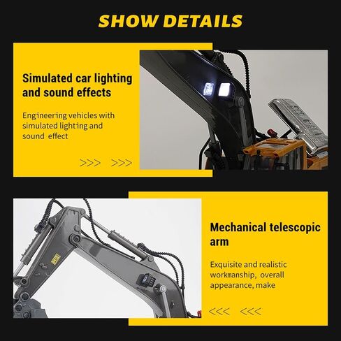 حفارة هندسة RC للبالغين ، 1/20 مقياس 2.4G 11CH سبائك RC حفارة مع الأضواء والمؤثرات الصوتية ، 360 درجة ذراع الحفر القابلة للتدوير والقابلة للسحب ، هدية للبالغين in Saudi Arabia