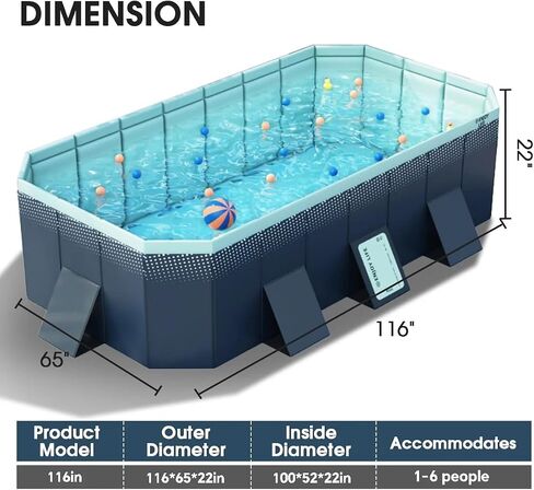 Foldable Pool, Non-Inflatable Swimming Pool for Kids, Adults and Pets, Large Portable Kids Pool for Outdoor Backyard Garden, 116" × 65" × 22" in Saudi Arabia