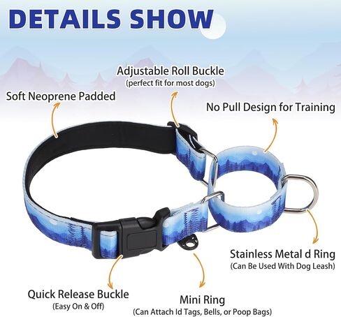 طوق Kooltail Martingale للكلاب ، طوق الكلب الشاق الناعم من النايلون الكلب للكلاب الصغيرة المتوسطة الصغيرة ، لا يمكن تعديله بدون سحب جرو عريض متين مع تصميم نمط للفتيان ، الأزرق L in Kuwait