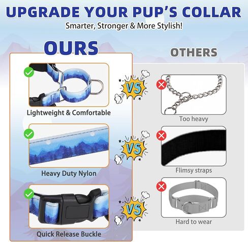طوق Kooltail Martingale للكلاب ، طوق الكلب الشاق الناعم من النايلون الكلب للكلاب الصغيرة المتوسطة الصغيرة ، لا يمكن تعديله بدون سحب جرو عريض متين مع تصميم نمط للفتيان ، الأزرق L in Kuwait