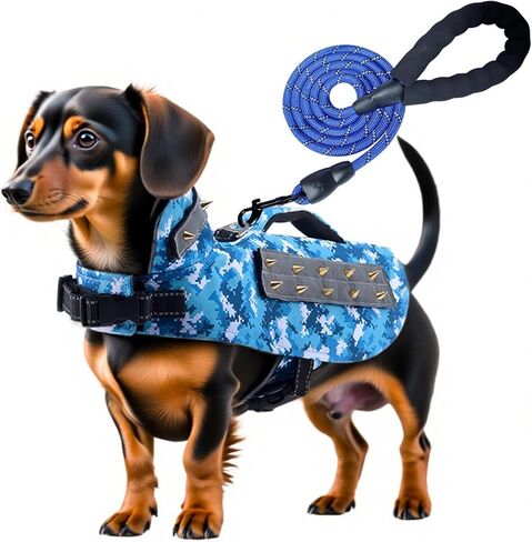 سترة حماية تسخير الكلب للكلاب الصغيرة مع إكسسوارات الكلاب العاكسة 5 أقدام مع المسامير القابلة للإزالة للحماية ضد الكلاب العدوانية (S: أوصين بالوزن 9-13 رطل) in Kuwait