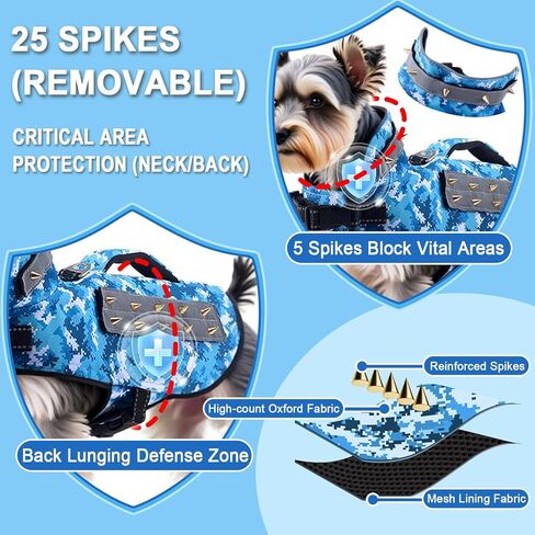 سترة حماية تسخير الكلب للكلاب الصغيرة مع إكسسوارات الكلاب العاكسة 5 أقدام مع المسامير القابلة للإزالة للحماية ضد الكلاب العدوانية (S: أوصين بالوزن 9-13 رطل) in Kuwait