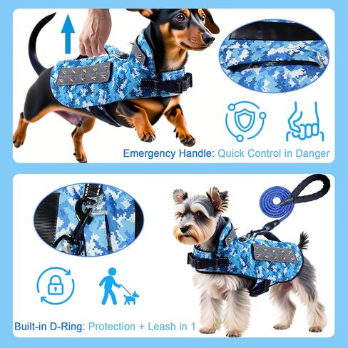 سترة حماية تسخير الكلب للكلاب الصغيرة مع إكسسوارات الكلاب العاكسة 5 أقدام مع المسامير القابلة للإزالة للحماية ضد الكلاب العدوانية (S: أوصين بالوزن 9-13 رطل) in Kuwait