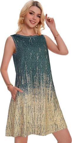 Summer Dresses for Women Beach Boho Sleeveless Vintage Floral Flowy Pocket Tshirt Tank Sundresses in Kuwait