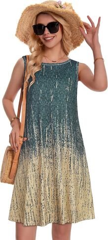 Summer Dresses for Women Beach Boho Sleeveless Vintage Floral Flowy Pocket Tshirt Tank Sundresses in Kuwait