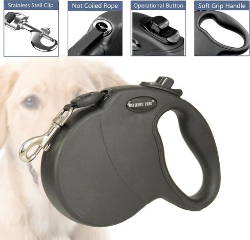 Retractable Dog Leash Hands-Free Adjustable Length 16ft with Safety Lock Durable Nylon Belt for Small Medium Large Dogs Easy Walk Training Portable Dog Leash Black M in Saudi Arabia