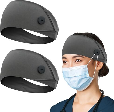 HoogaLife 4 قطع عصابات رأس مع أزرار للقناع، عمامة للنساء والرجال غير قابلة للانزلاق للتمارين الرياضية تحمي شعرك وأذنيك - مجموعة طبية in Kuwait