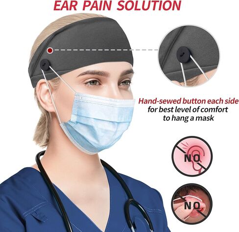 HoogaLife 4 قطع عصابات رأس مع أزرار للقناع، عمامة للنساء والرجال غير قابلة للانزلاق للتمارين الرياضية تحمي شعرك وأذنيك - مجموعة طبية in Kuwait