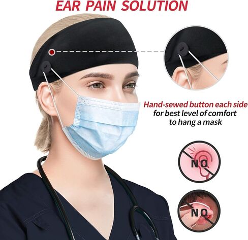 HoogaLife 4pcs Headbands With Buttons For Mask, Women's And Men's Turban Non-Slip Workout Headbands Hair Bands Protect Your Hair And Ears - Medical Set in Kuwait