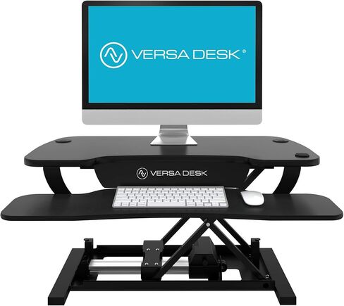 Power Pro Pro Electric Hight-Adminted Desk Riser بواسطة Propeatables | الولايات المتحدة المصنعة | محول المكتب الدائم | الجلوس للوقوف سطح المكتب مع لوحة المفاتيح + صينية الماوس | 36 "× 24" | أسود in Kuwait