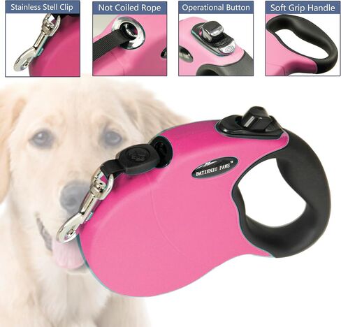 Medium 16 FT Retractable Dog Leash – Adjustable Hands-Free Leash for Dogs Up to 44lbs, Tangle-Free Nylon with Ergonomic Grip for Walking, Training & Outdoor Safety Red M in Saudi Arabia