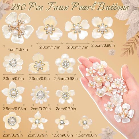 Janinka 140 PCS أزرار الراين ، أزرار اللؤلؤ فو مسطحة زهرة زهرة لصنع المجوهر in Kuwait