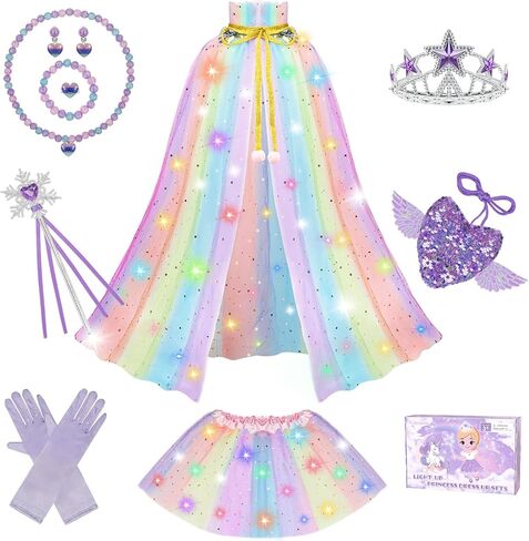 Princess Dress Up for Girls, Light Up Princess Costume Cape Set, Birthday Gifts Toys for Girls 3 4 5 6 Years Old in Kuwait