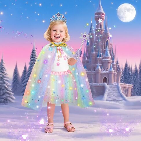 Princess Dress Up for Girls, Light Up Princess Costume Cape Set, Birthday Gifts Toys for Girls 3 4 5 6 Years Old in Kuwait