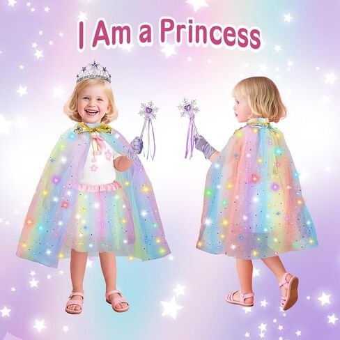 Princess Dress Up for Girls, Light Up Princess Costume Cape Set, Birthday Gifts Toys for Girls 3 4 5 6 Years Old in Kuwait