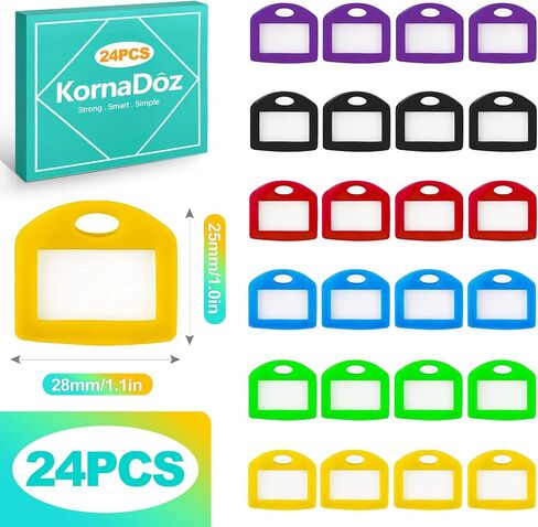 24 Pack Multi-Colored Plastic Key Tags with Write-On Labels & Split Rings, Flexible & Durable ID Markers for Easy Identification of House, Office, Car & Luggage in Saudi Arabia