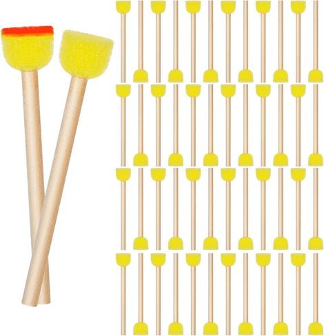 50pcs 0.6 '' Round Round Sponge Foam Brush Paint Sponge with Wooden Handle Foam Stencil للطلاء الأكريليكي ، وأدوات الطلاء للفنون والحرف اليدوية in Saudi Arabia