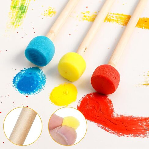 50pcs 0.6 '' Round Round Sponge Foam Brush Paint Sponge with Wooden Handle Foam Stencil للطلاء الأكريليكي ، وأدوات الطلاء للفنون والحرف اليدوية in Saudi Arabia