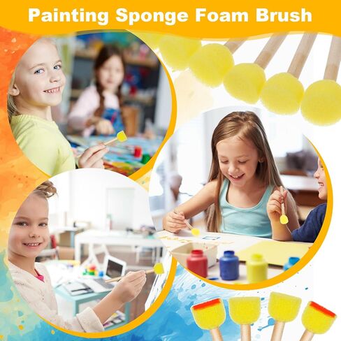 50pcs 0.6 '' Round Round Sponge Foam Brush Paint Sponge with Wooden Handle Foam Stencil للطلاء الأكريليكي ، وأدوات الطلاء للفنون والحرف اليدوية in Saudi Arabia