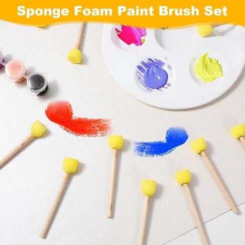50pcs 0.6 '' Round Round Sponge Foam Brush Paint Sponge with Wooden Handle Foam Stencil للطلاء الأكريليكي ، وأدوات الطلاء للفنون والحرف اليدوية in Saudi Arabia