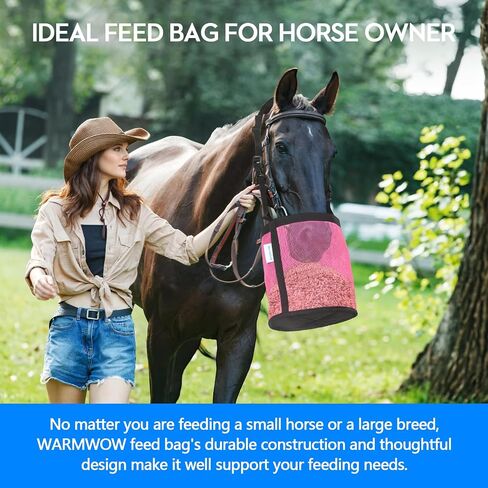 Horse Feed Bag Pack of 2, Feed Bags for Horses with Ventilation Mesh, Comfort Nose Pad Neck Pad, Adjustable Strap, Spill Proof Design for Independent Feeding Grain, Supplements (Pink) in Kuwait