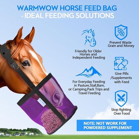 Horse Feed Bag Pack of 2, Feed Bags for Horses with Ventilation Mesh, Comfort Nose Pad Neck Pad, Adjustable Strap, Spill Proof Design for Independent Feeding Grain, Supplements (Pink) in Kuwait
