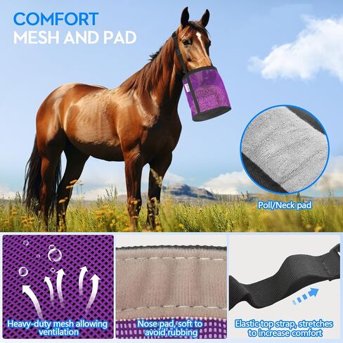 Horse Feed Bag Pack of 2, Feed Bags for Horses with Ventilation Mesh, Comfort Nose Pad Neck Pad, Adjustable Strap, Spill Proof Design for Independent Feeding Grain, Supplements (Pink) in Kuwait