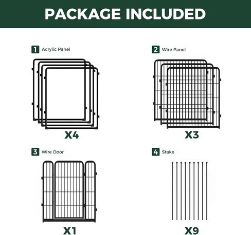 FXW Acrylic & Metal Unleashed Indoor Dog Playpen - مسرحية خالية من الإجهاد وآمنة ، وألواح أكريليك 4 بوصة 4 بوصة + 4 ألواح سلكية القلم الكلب للجرو والكلاب الصغيرة. in Kuwait