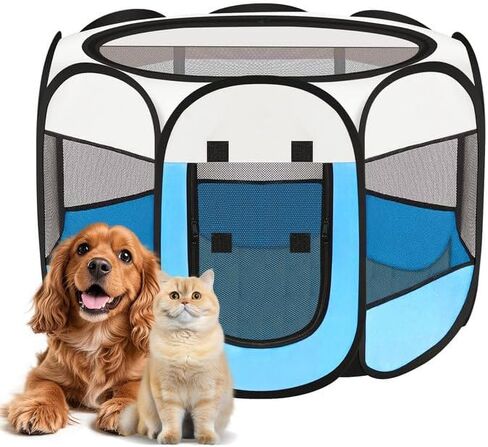 Dog Cat Playpen في الهواء الطلق في الهواء الطلق لسفر Cat Pet ، قفص الصناديق للشفاء بعد الجراحة ، PORTABLE POPT UP Dog Playpen في الهواء الطلق مع باب الغلاف العلوي السوستري للكلاب والقطط والحيوانات الصغيرة in Kuwait