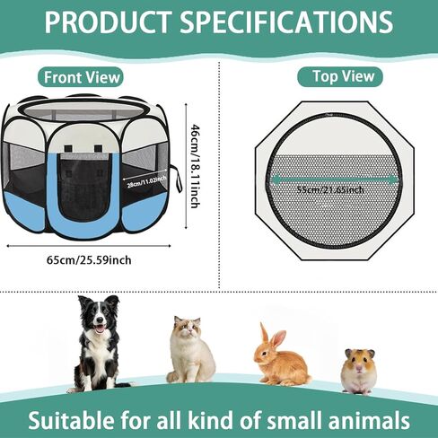 Dog Cat Playpen في الهواء الطلق في الهواء الطلق لسفر Cat Pet ، قفص الصناديق للشفاء بعد الجراحة ، PORTABLE POPT UP Dog Playpen في الهواء الطلق مع باب الغلاف العلوي السوستري للكلاب والقطط والحيوانات الصغيرة in Kuwait