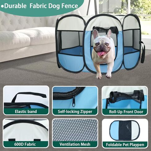 Dog Cat Playpen في الهواء الطلق في الهواء الطلق لسفر Cat Pet ، قفص الصناديق للشفاء بعد الجراحة ، PORTABLE POPT UP Dog Playpen في الهواء الطلق مع باب الغلاف العلوي السوستري للكلاب والقطط والحيوانات الصغيرة in Kuwait