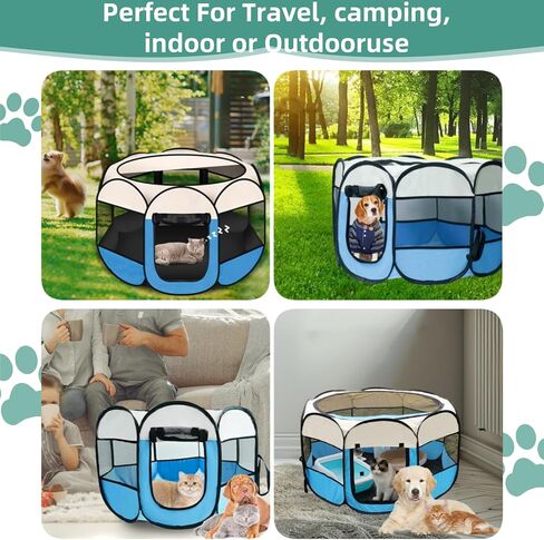 Dog Cat Playpen في الهواء الطلق في الهواء الطلق لسفر Cat Pet ، قفص الصناديق للشفاء بعد الجراحة ، PORTABLE POPT UP Dog Playpen في الهواء الطلق مع باب الغلاف العلوي السوستري للكلاب والقطط والحيوانات الصغيرة in Kuwait