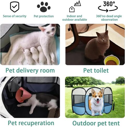 Dog Cat Playpen في الهواء الطلق في الهواء الطلق لسفر Cat Pet ، قفص الصناديق للشفاء بعد الجراحة ، PORTABLE POPT UP Dog Playpen في الهواء الطلق مع باب الغلاف العلوي السوستري للكلاب والقطط والحيوانات الصغيرة in Kuwait