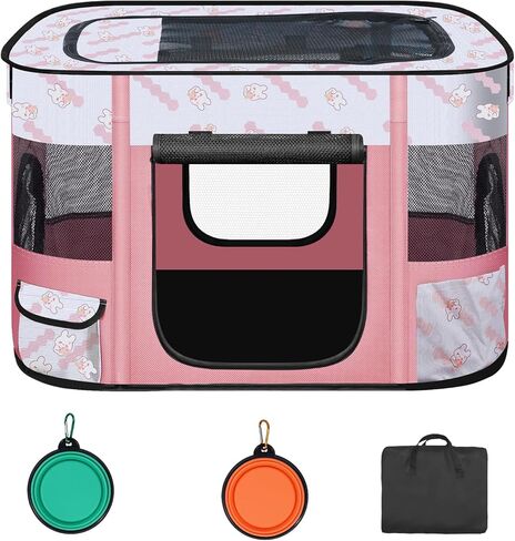 قابلة للطي للكلاب المسرحية الداخلية ، Playpen Playpen القابلة للتوسيع ، Portable Pet Playpen للحيوانات الصغيرة ، قفص خيمة بيت الكلب المقاومة للماء للسفر ، التخييم ، الاستخدام المنزلي والخارجي (S 27 "L x 19" W × 17 "H ، Pink) in Kuwait