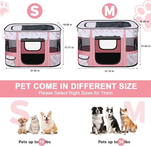 قابلة للطي للكلاب المسرحية الداخلية ، Playpen Playpen القابلة للتوسيع ، Portable Pet Playpen للحيوانات الصغيرة ، قفص خيمة بيت الكلب المقاومة للماء للسفر ، التخييم ، الاستخدام المنزلي والخارجي (S 27 "L x 19" W × 17 "H ، Pink) in Kuwait