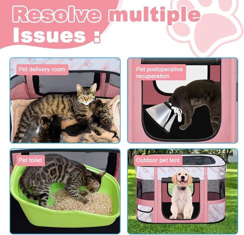 قابلة للطي للكلاب المسرحية الداخلية ، Playpen Playpen القابلة للتوسيع ، Portable Pet Playpen للحيوانات الصغيرة ، قفص خيمة بيت الكلب المقاومة للماء للسفر ، التخييم ، الاستخدام المنزلي والخارجي (S 27 "L x 19" W × 17 "H ، Pink) in Kuwait