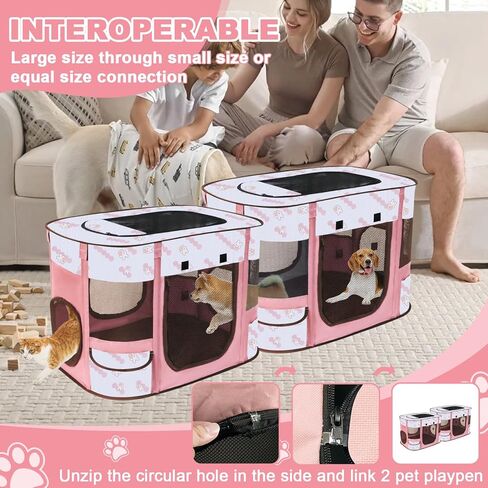 قابلة للطي للكلاب المسرحية الداخلية ، Playpen Playpen القابلة للتوسيع ، Portable Pet Playpen للحيوانات الصغيرة ، قفص خيمة بيت الكلب المقاومة للماء للسفر ، التخييم ، الاستخدام المنزلي والخارجي (S 27 "L x 19" W × 17 "H ، Pink) in Kuwait
