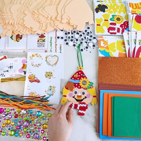 Winlyn 24 Sets Fall Craft Kits Autumn Scarecrow Crafts Fall Scarecrow Head Craft Kits Maple Leaves Pumpkins Harvest Foam Stickers Arts and Crafts for Kids Classroom Activities Holiday Party Favors in Saudi Arabia
