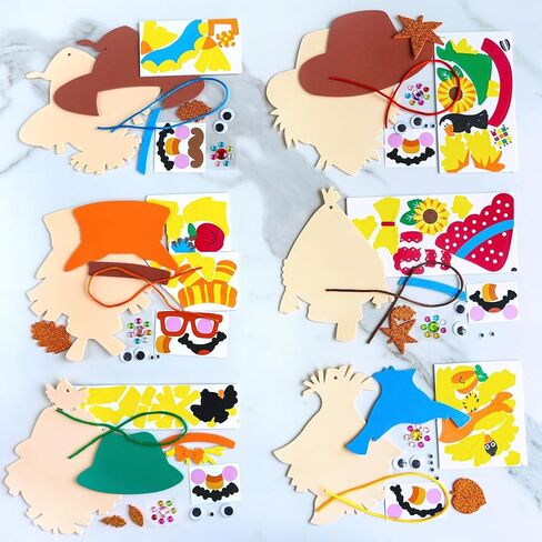 Winlyn 24 Sets Fall Craft Kits Autumn Scarecrow Crafts Fall Scarecrow Head Craft Kits Maple Leaves Pumpkins Harvest Foam Stickers Arts and Crafts for Kids Classroom Activities Holiday Party Favors in Saudi Arabia