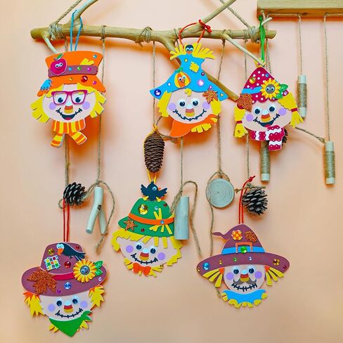 Winlyn 24 Sets Fall Craft Kits Autumn Scarecrow Crafts Fall Scarecrow Head Craft Kits Maple Leaves Pumpkins Harvest Foam Stickers Arts and Crafts for Kids Classroom Activities Holiday Party Favors in Saudi Arabia