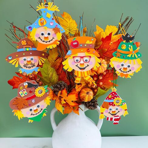 Winlyn 24 Sets Fall Craft Kits Autumn Scarecrow Crafts Fall Scarecrow Head Craft Kits Maple Leaves Pumpkins Harvest Foam Stickers Arts and Crafts for Kids Classroom Activities Holiday Party Favors in Saudi Arabia